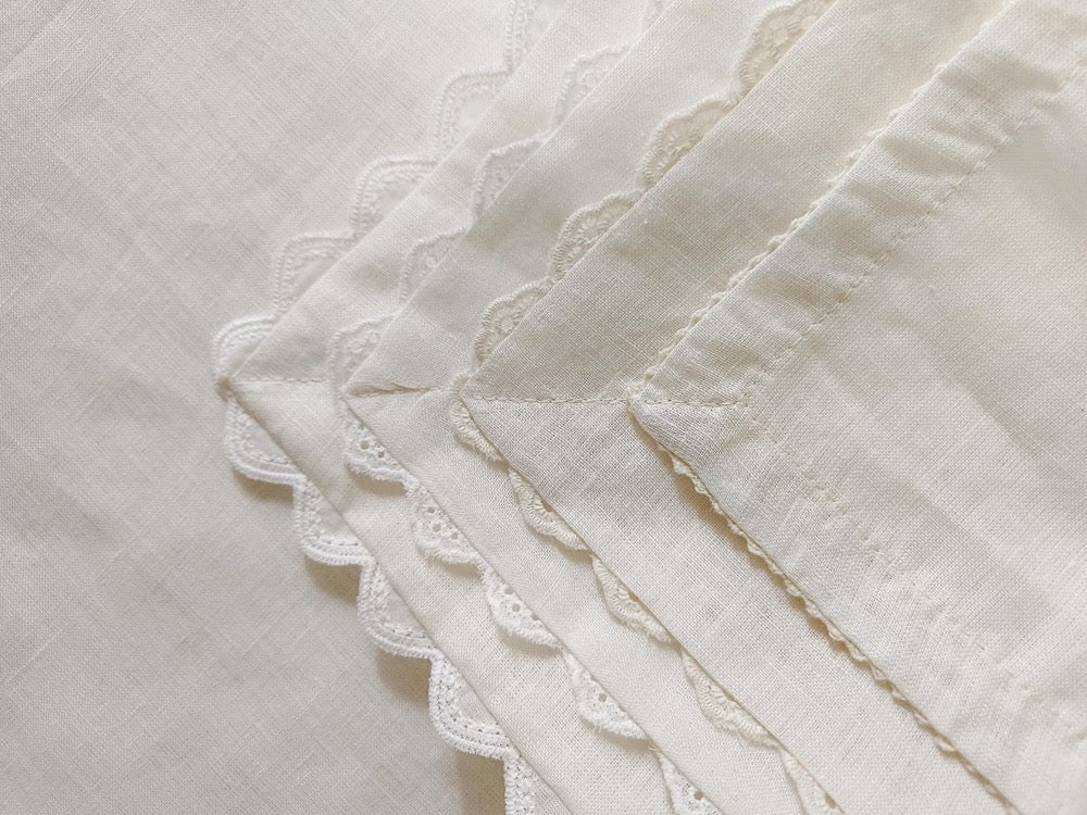 Custom Size French Natural Linen Napkins with Lace Trim – Soft Reusable Cloth, Set of 2 4 6 8 10 12 18 200 for Wedding or Elegant Dining