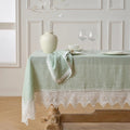 Sage Green French Linen Tablecloth with Lace –Spring Dining Table Cover, Custom Size, Handmade, Matching Napkins, Wedding & Farmhouse Décor