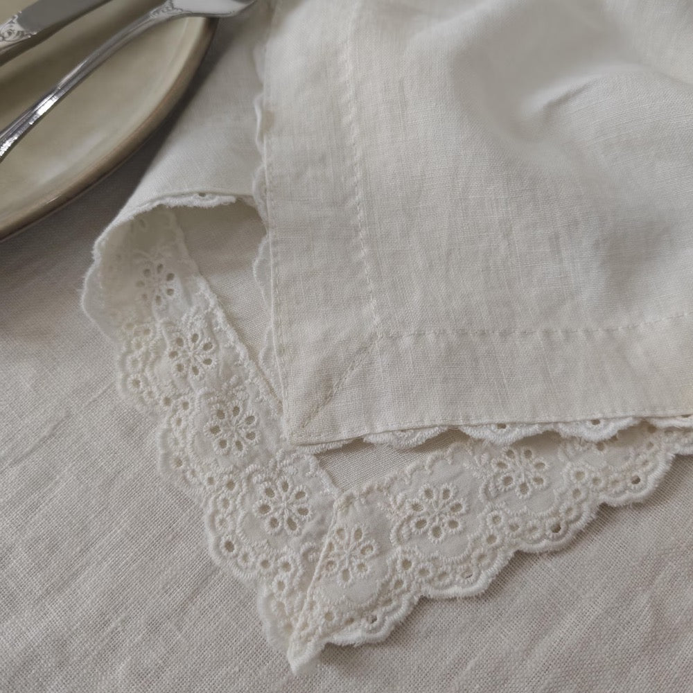 Custom Size French Natural Linen Napkins with Lace Trim – Soft Reusable Cloth, Set of 2 4 6 8 10 12 18 200 for Wedding or Elegant Dining