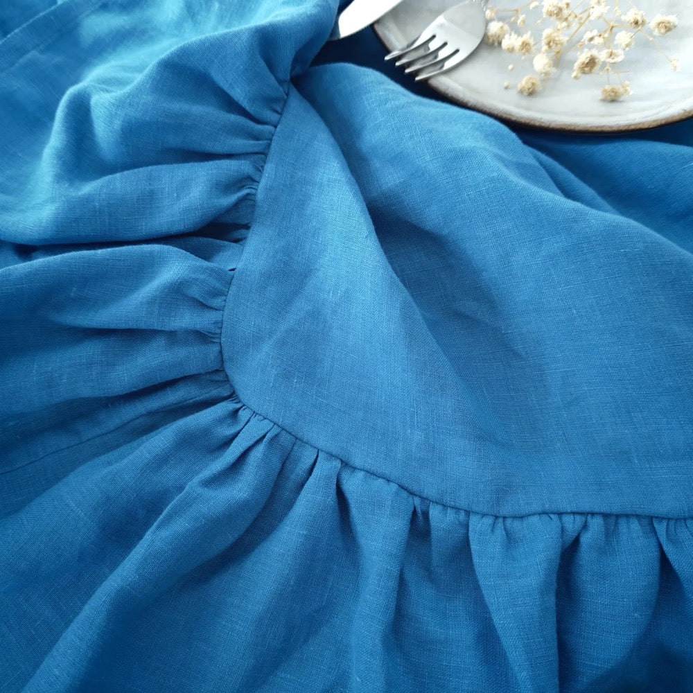 Linen Ruffle Tablecloth, Farmhouse or Square Linen Tablecloth with Ruffled Edge, Cottagecore or French Country Table Decor, Custom Size
