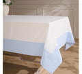 Two Tone Linen Tablecloth, White with Light Blue Border, Linen Cotton Blend Rectangular Tablecloth, Relaxed Crinkled Finish, Custom Size